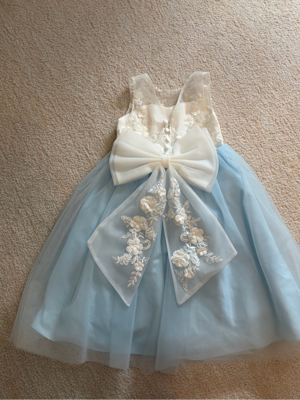 Azazie White and Light Blue Floral Appliqué Tulle Dress for Girls Flower Girl - Picture 12 of 16